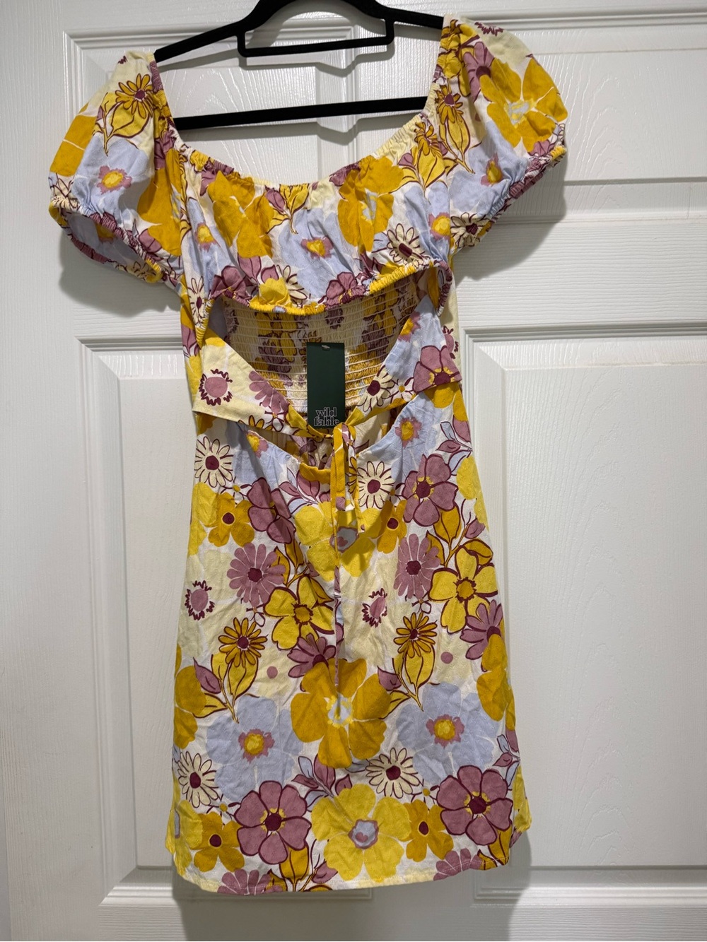 NWT Wild Fable Floral Puff-Sleeve Mini Dress in Yellow & Lavender